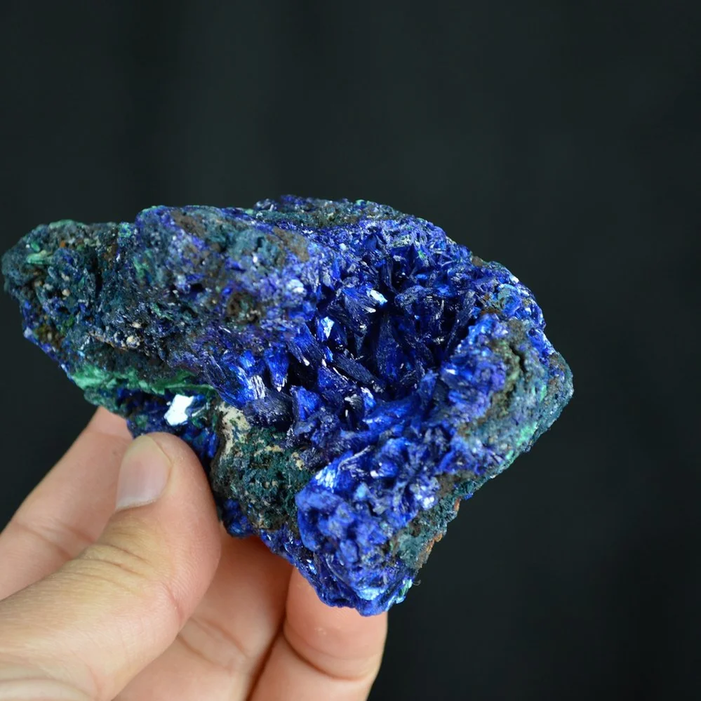 Better Larger Blue Azurite Crystal Vug With Green Malachite Cluster - Image 4