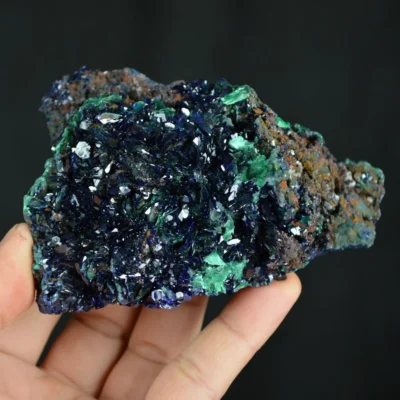 Better Larger Blue Azurite Crystal Vug With Green Malachite Cluster