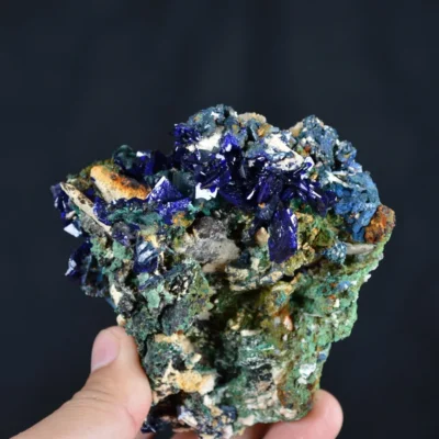 Better Larger Blue Azurite Crystal Vug With Green Malachite Cluster