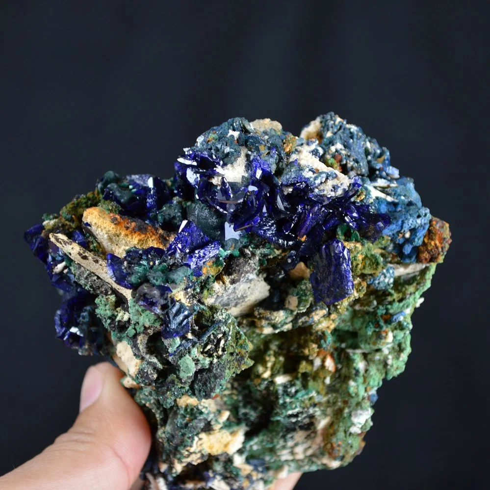 Better Larger Blue Azurite Crystal Vug With Green Malachite Cluster - Image 2