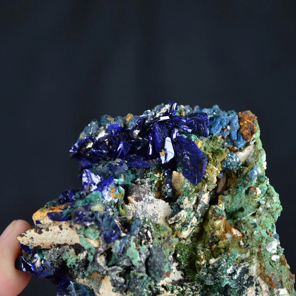 Better Larger Blue Azurite Crystal Vug With Green Malachite Cluster - Image 3