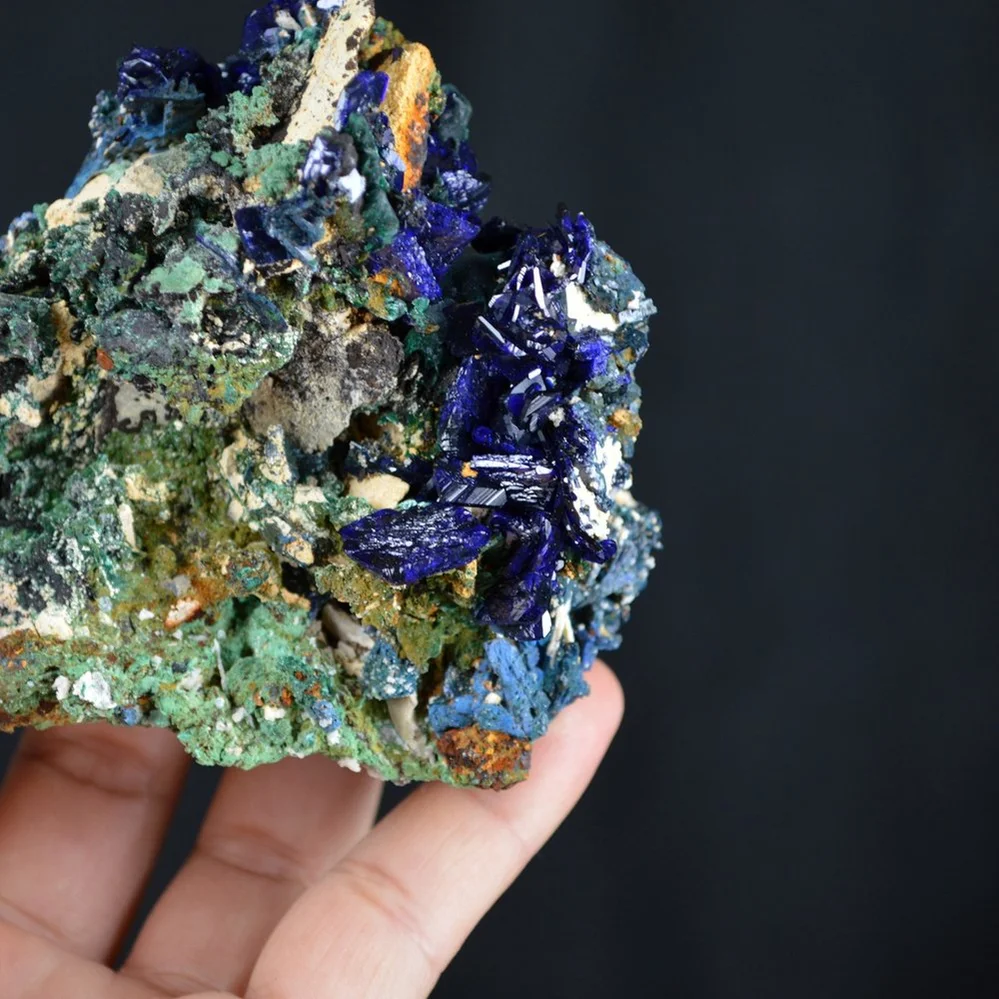 Better Larger Blue Azurite Crystal Vug With Green Malachite Cluster - Image 4
