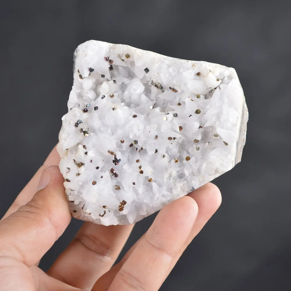 Iridescent Pyrite On Nailhead Calcite Crystals