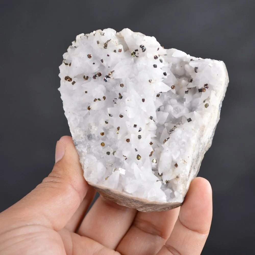 Iridescent Pyrite On Nailhead Calcite Crystals - Image 4