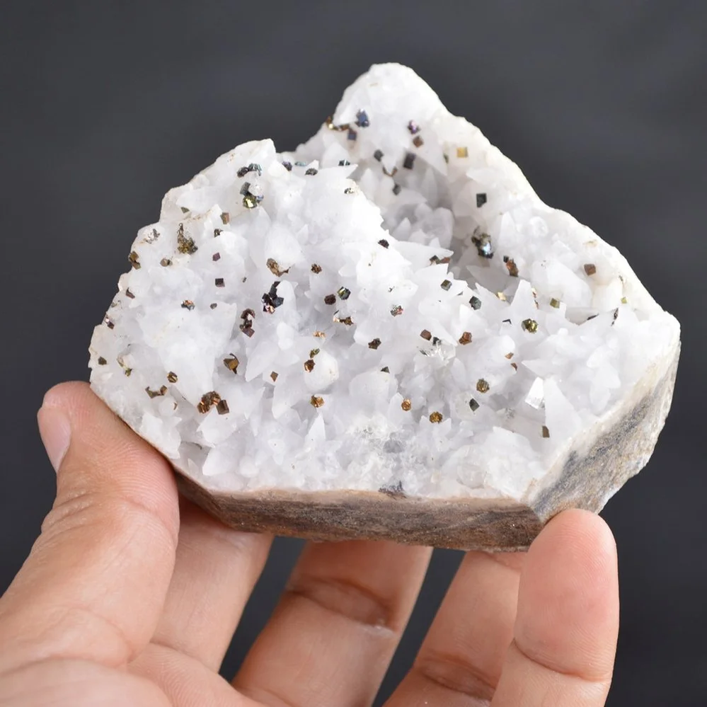 Iridescent Pyrite On Nailhead Calcite Crystals - Image 5