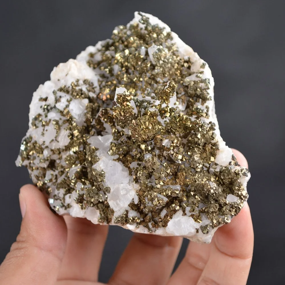 Iridescent Pyrite On Nailhead Calcite Crystals - Image 3