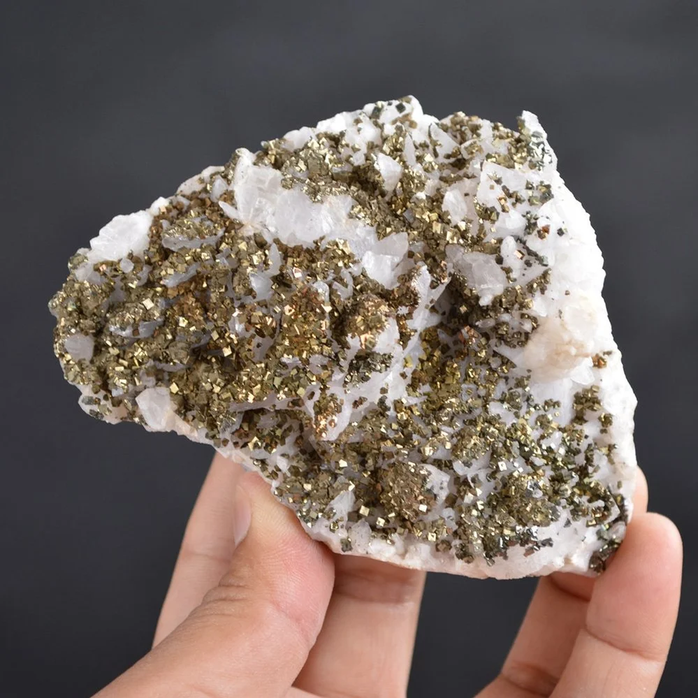 Iridescent Pyrite On Nailhead Calcite Crystals - Image 4