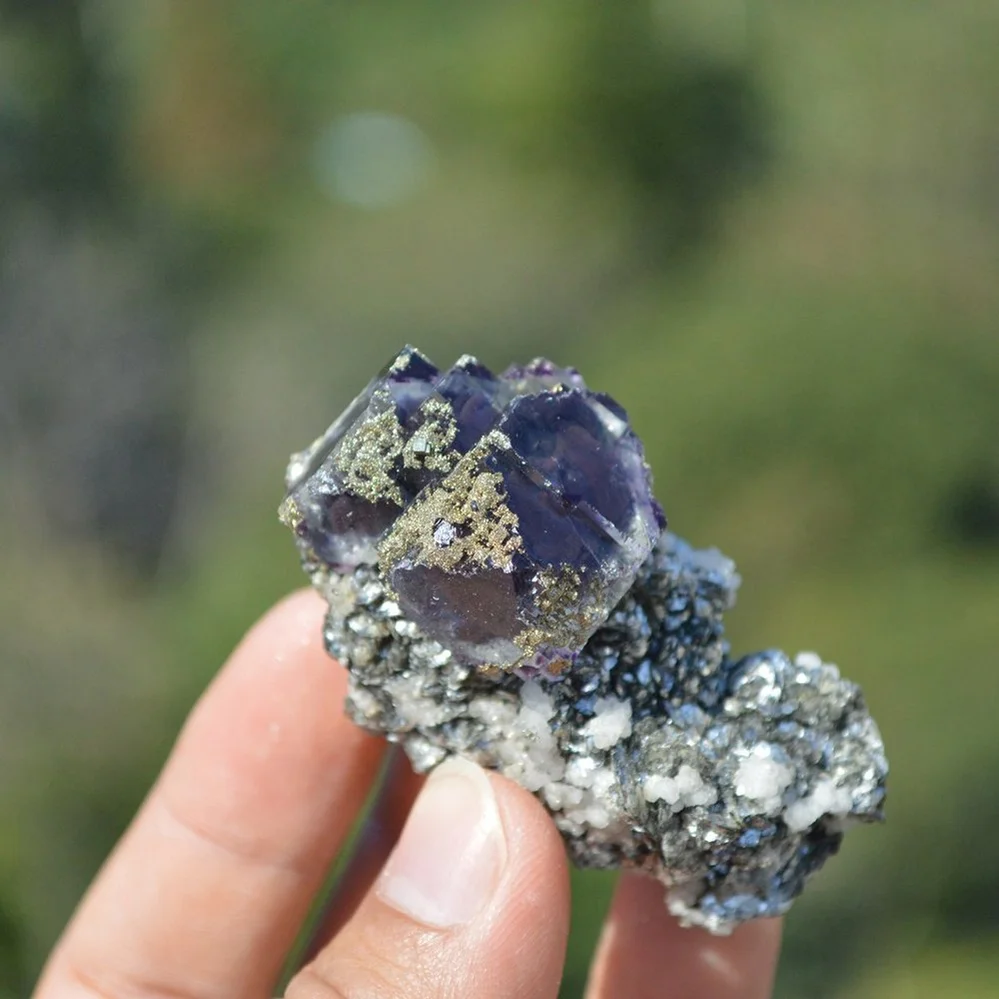 Fluorite With Mica,Pyrite,Calcite Crystals - Image 4