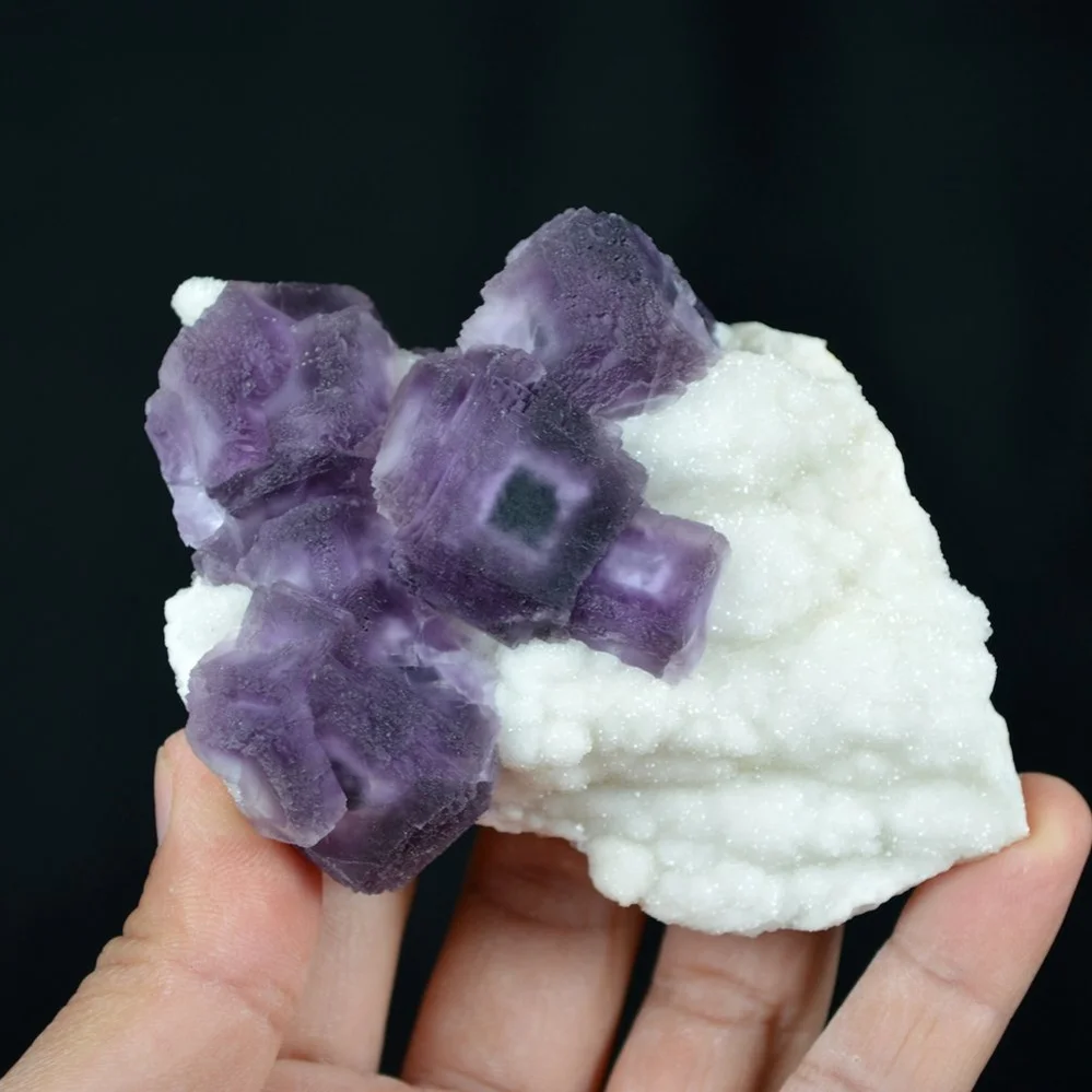 Deep Purple Cube Phantom Fluorite On Quartz Crystals - Image 2
