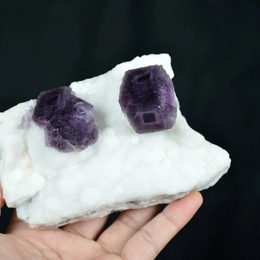Deep Purple Cube Phantom Fluorite On Quartz Crystals - Image 2