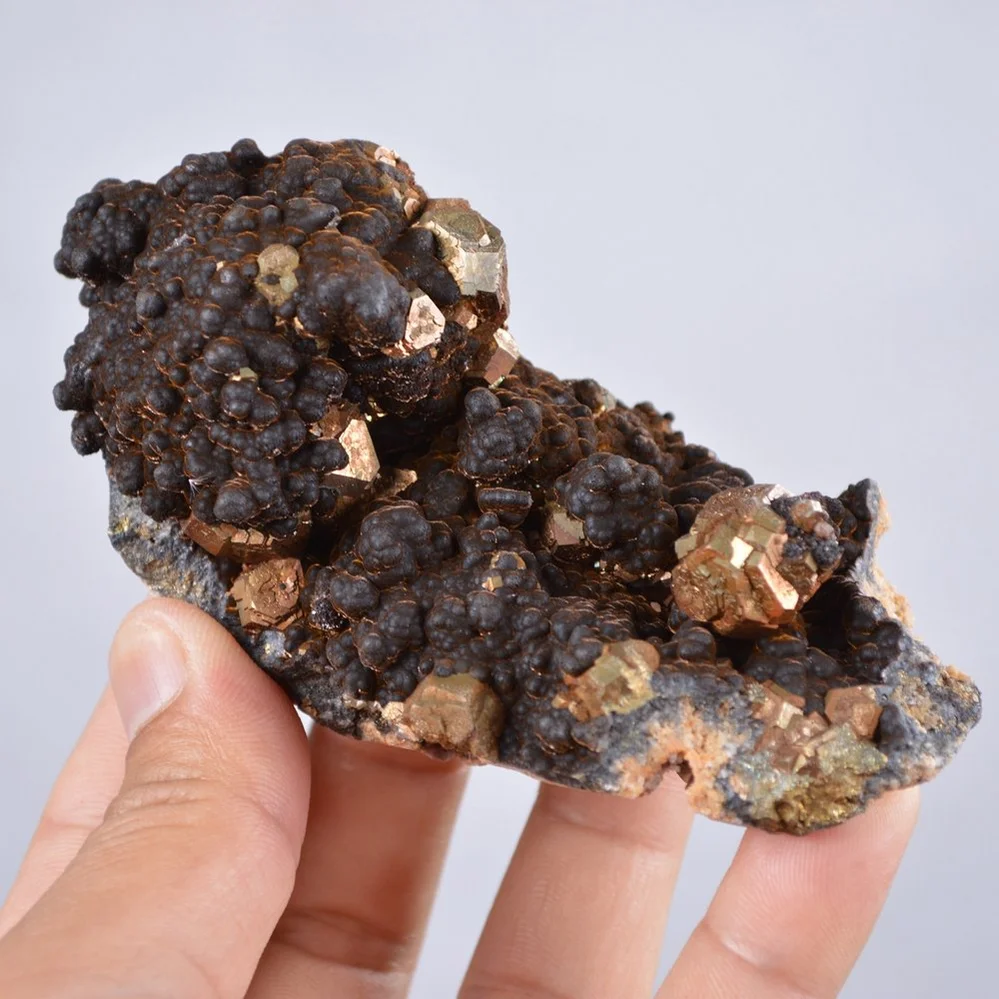 Pyrite Embed In Botryoidal Goethite And Calcite Cluster Crystals