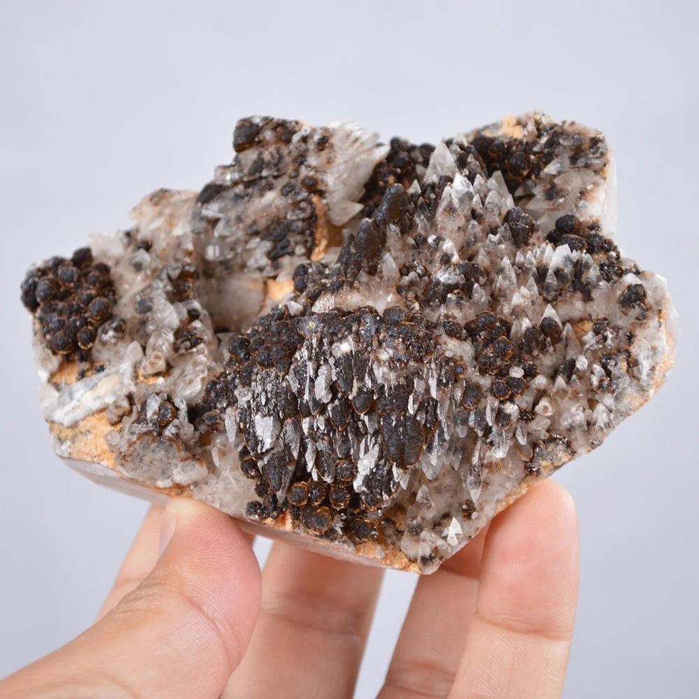 Pyrite Embed In Botryoidal Goethite And Calcite Cluster Crystals