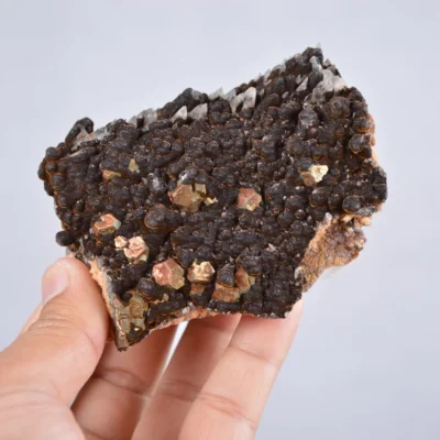 Pyrite Embed In Botryoidal Goethite And Calcite Cluster Crystals