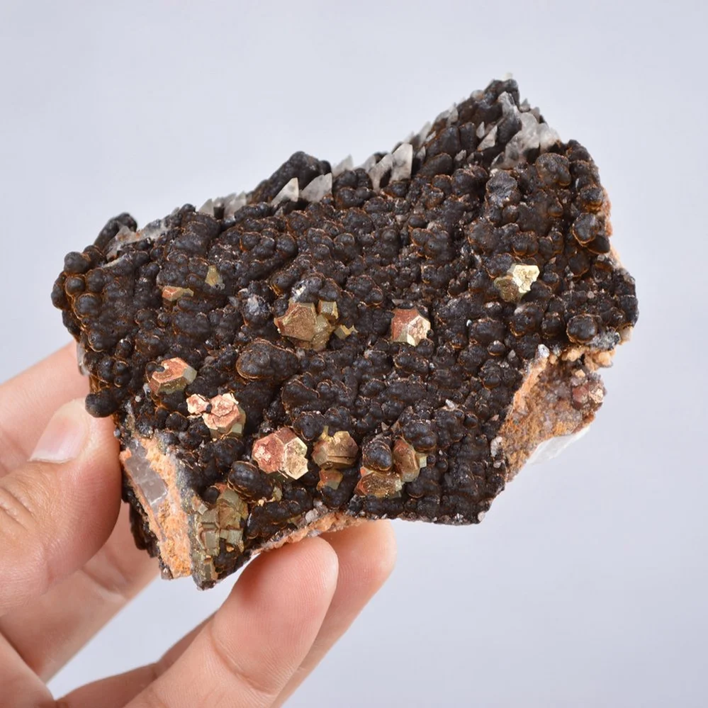 Pyrite Embed In Botryoidal Goethite And Calcite Cluster Crystals - Image 4