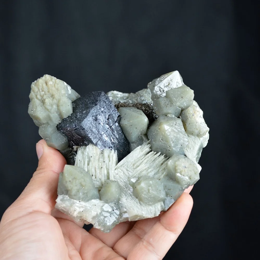 Ilvaite With Green Quartz And Hedenbergite Crystals - Image 4