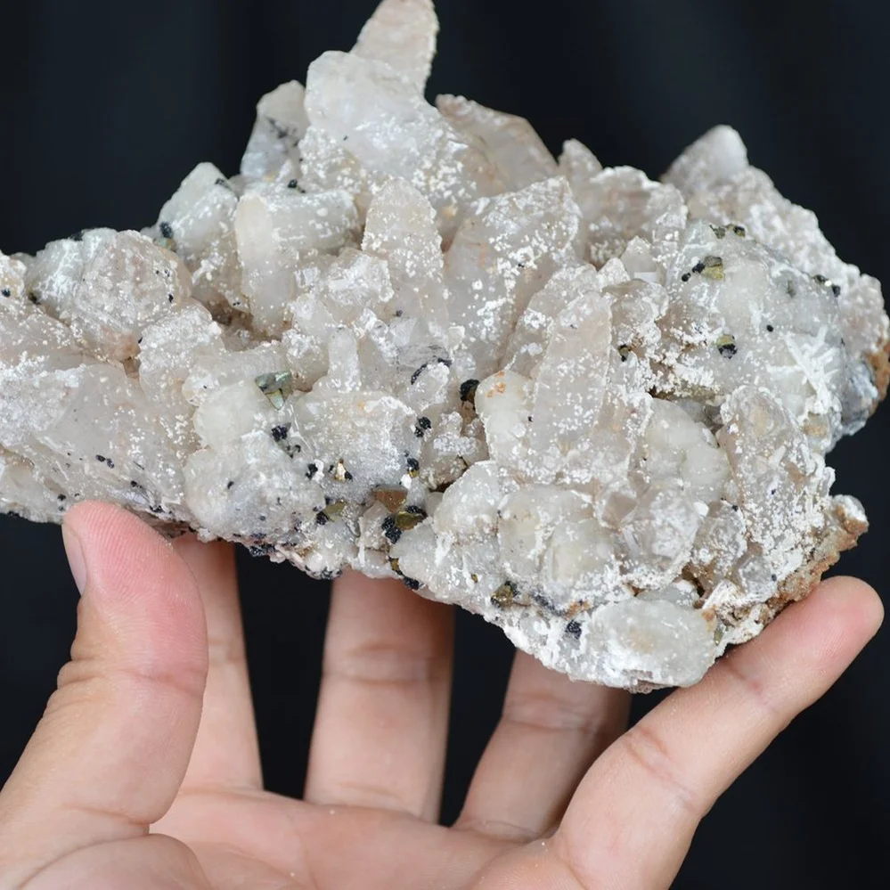 Hubeite, Chalcopyrite, Witherite On Quartz Crystals - Image 5