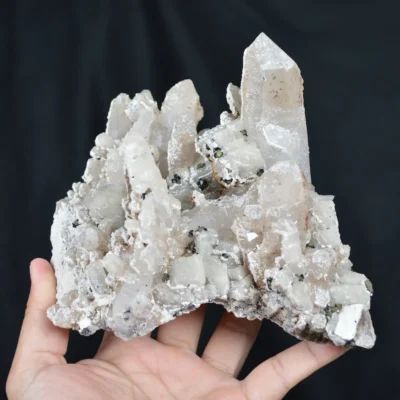 Hubeite Chalcopyrite, Witherite On Quartz Crystals