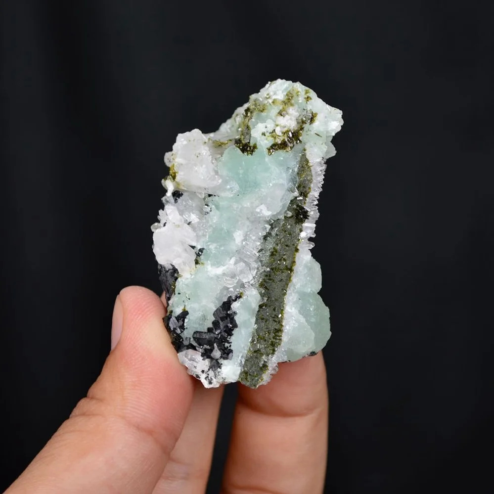 Prehnite With Babingtonite And Quartz Crystals - Image 3