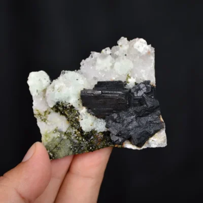 Prehnite With Babingtonite And Quartz Crystals
