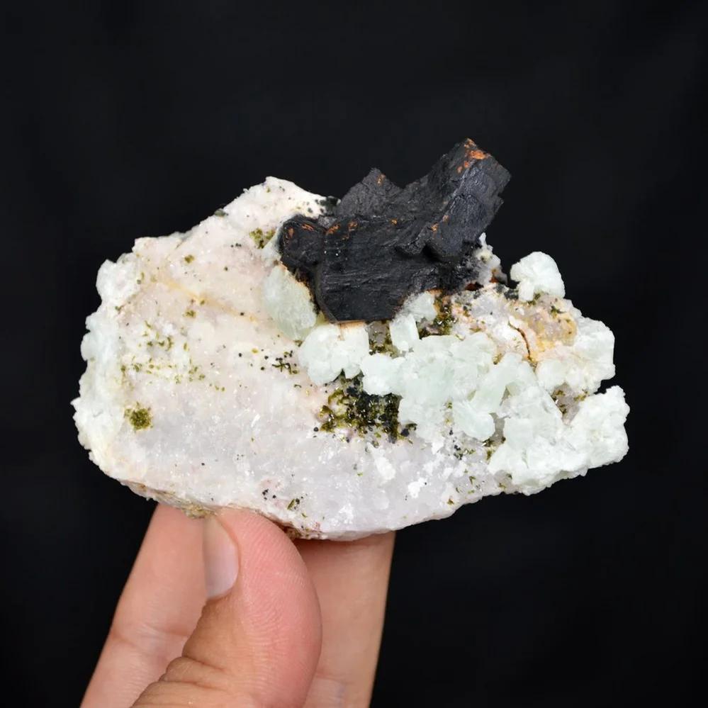 Prehnite With Babingtonite And Quartz Crystals