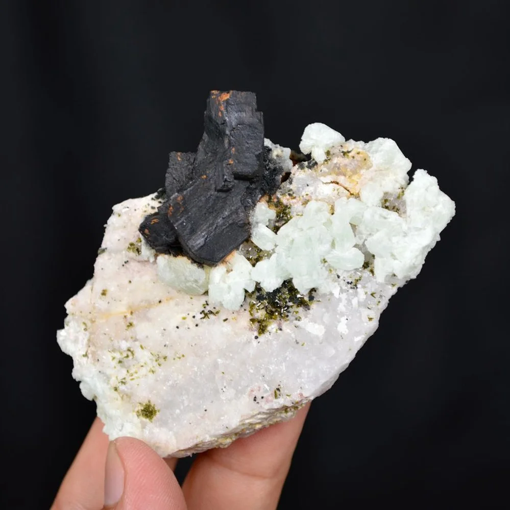 Prehnite With Babingtonite And Quartz Crystals - Image 2