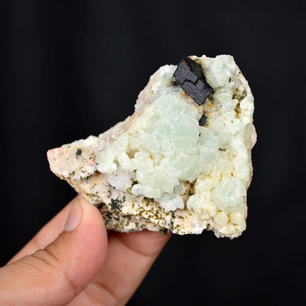 Prehnite With Babingtonite And Quartz Crystals