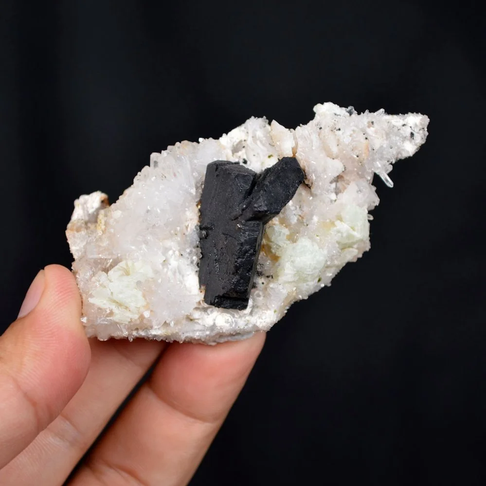 Prehnite With Babingtonite And Quartz Crystals