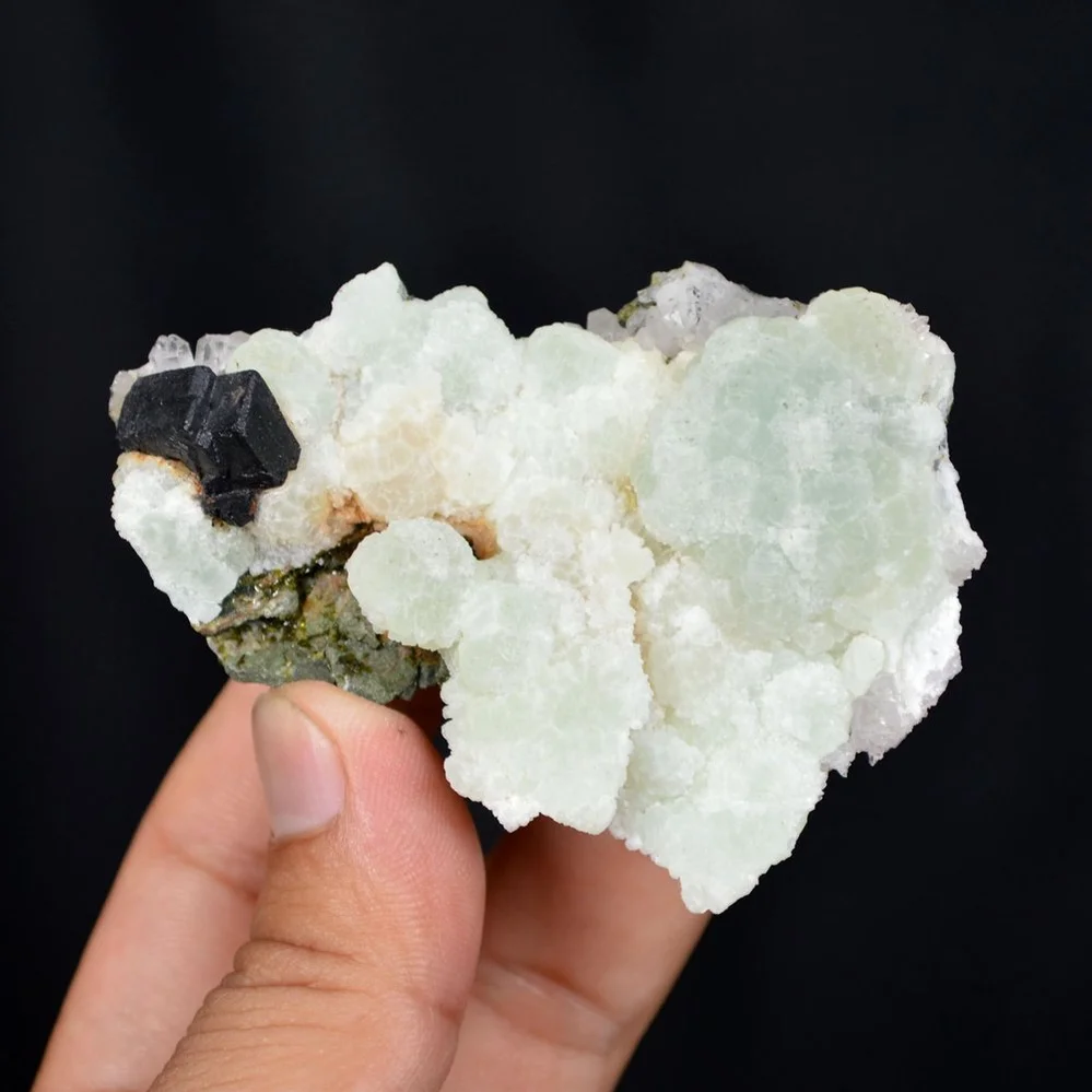 Prehnite With Babingtonite And Quartz Crystals