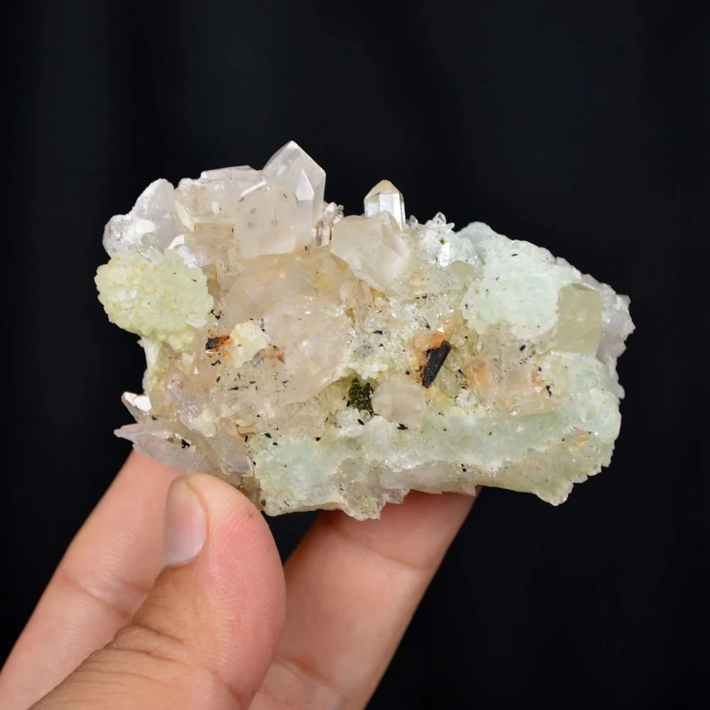 Prehnite With Babingtonite And Quartz Crystals