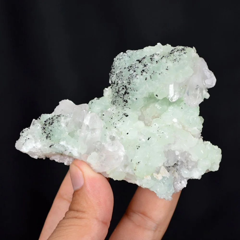 Prehnite With Babingtonite And Quartz Crystals