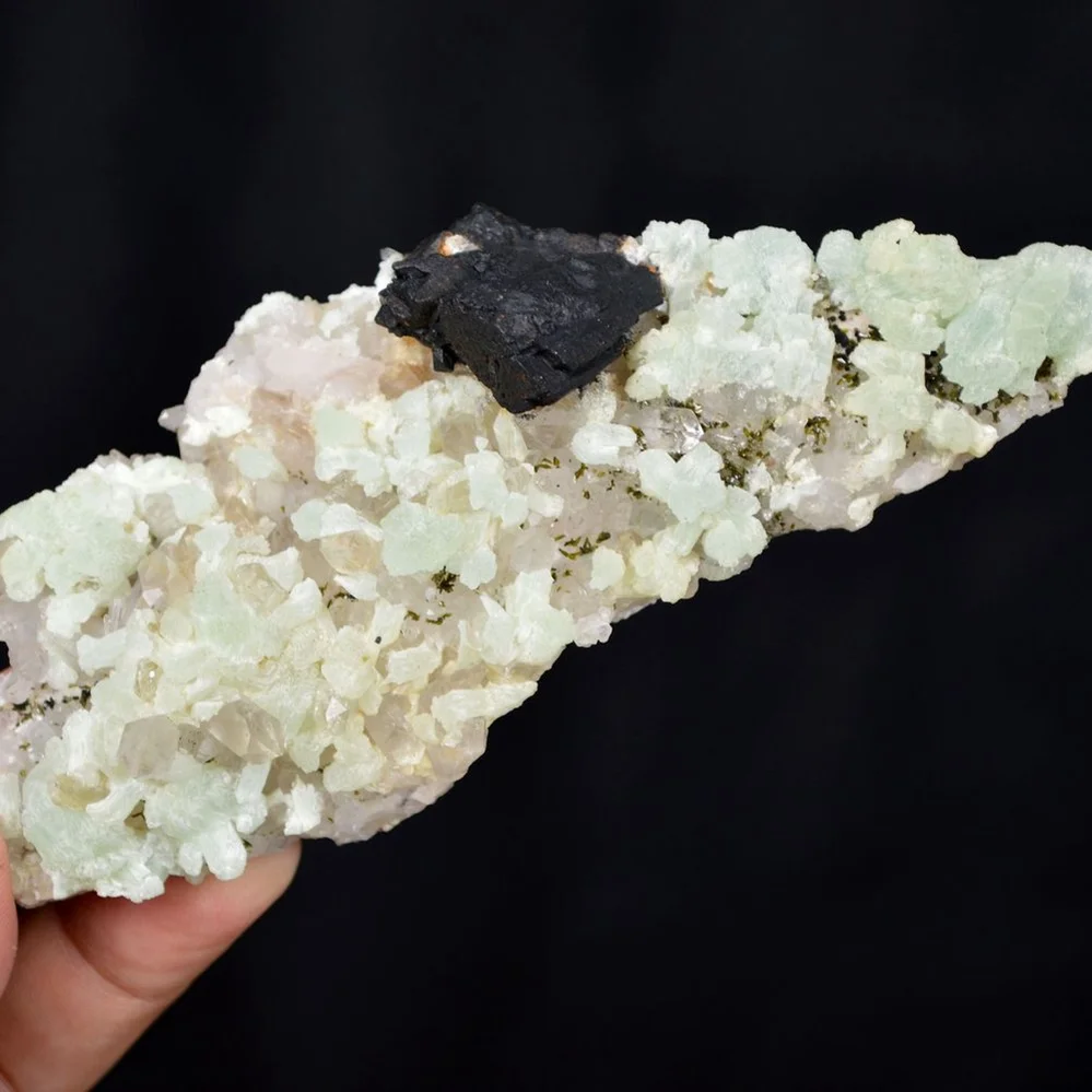 Prehnite With Babingtonite And Quartz Crystals