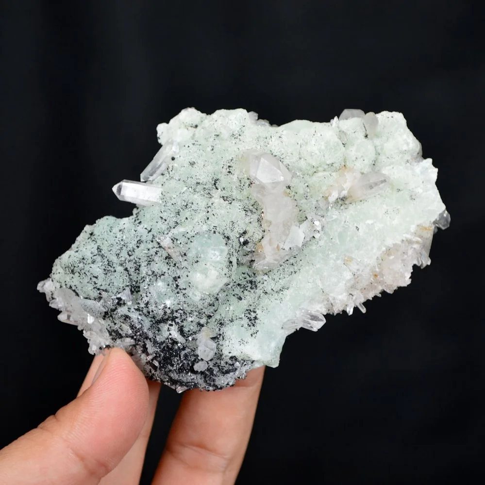 Prehnite With Babingtonite And Quartz Crystals