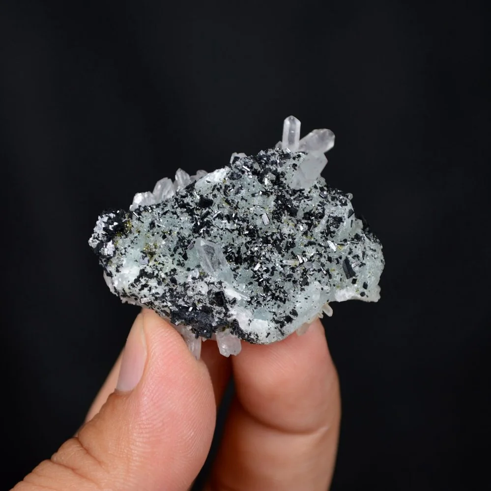 Prehnite With Babingtonite And Quartz Crystals