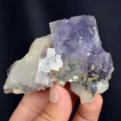 Fluorite With Quartz And Calcite, Ferberite Crystals