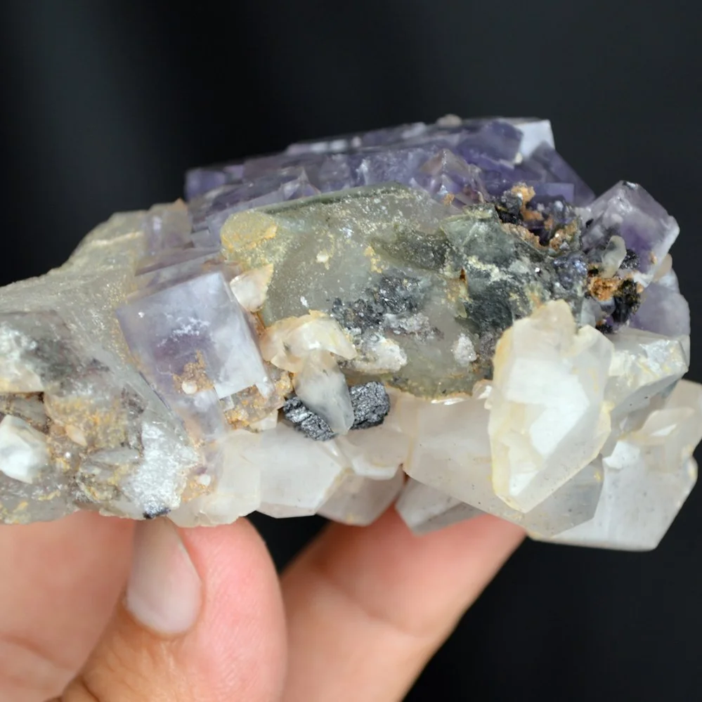 Fluorite With Quartz And Calcite, Ferberite Crystals - Image 2