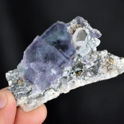 Fluorite With Quartz And Apatite, Chalcopyrite Crystals