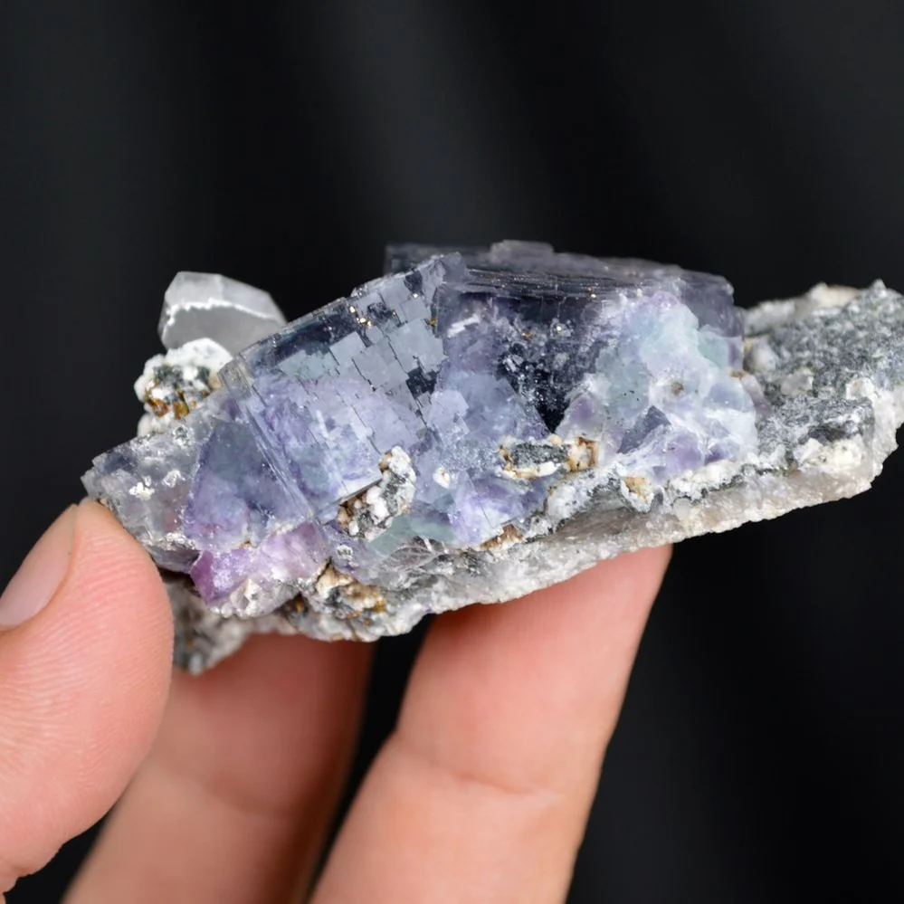 Fluorite With Quartz And Apatite, Chalcopyrite Crystals - Image 3