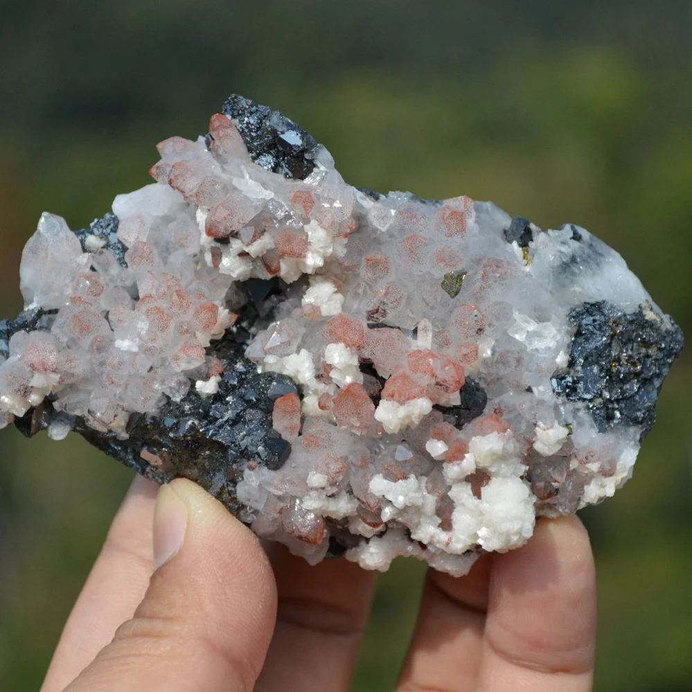 Red Quartz With Chalcopyrite, Marmatite, Dolomite Crystals - Image 2