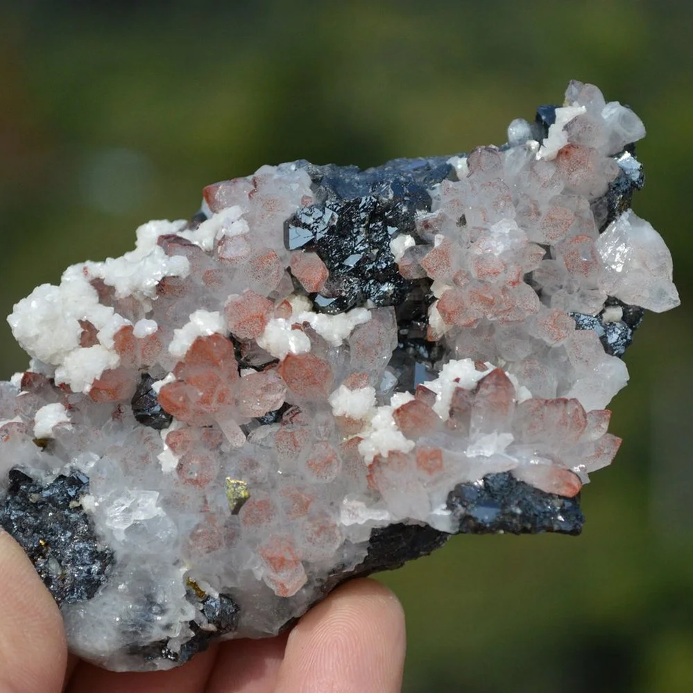 Red Quartz With Chalcopyrite, Marmatite, Dolomite Crystals - Image 3