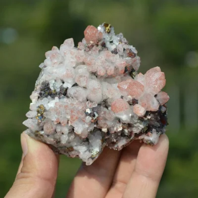 Red Quartz With Chalcopyrite, Pyrite, Dolomite Crystals