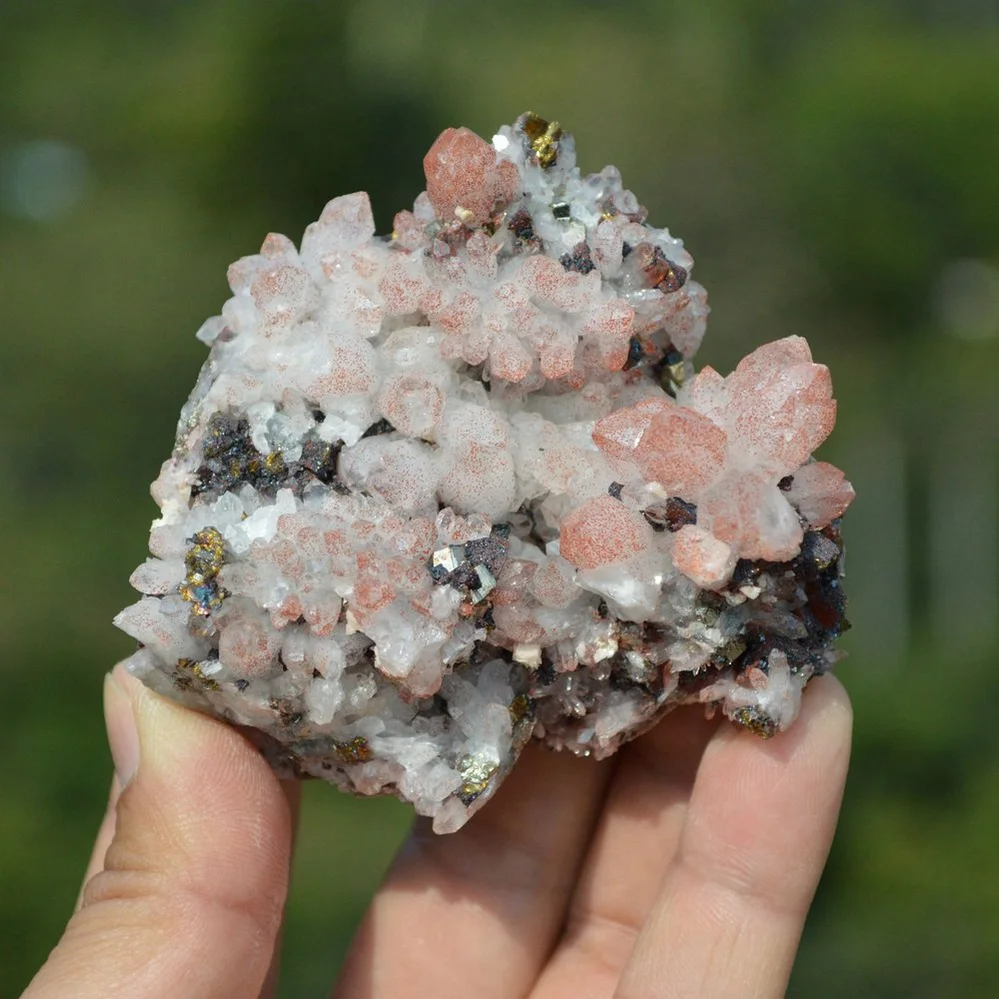 Red Quartz With Chalcopyrite, Pyrite, Dolomite Crystals