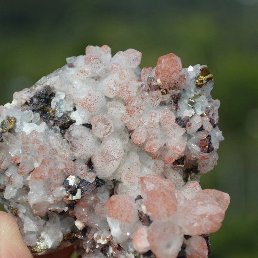 Red Quartz With Chalcopyrite, Pyrite, Dolomite Crystals - Image 4