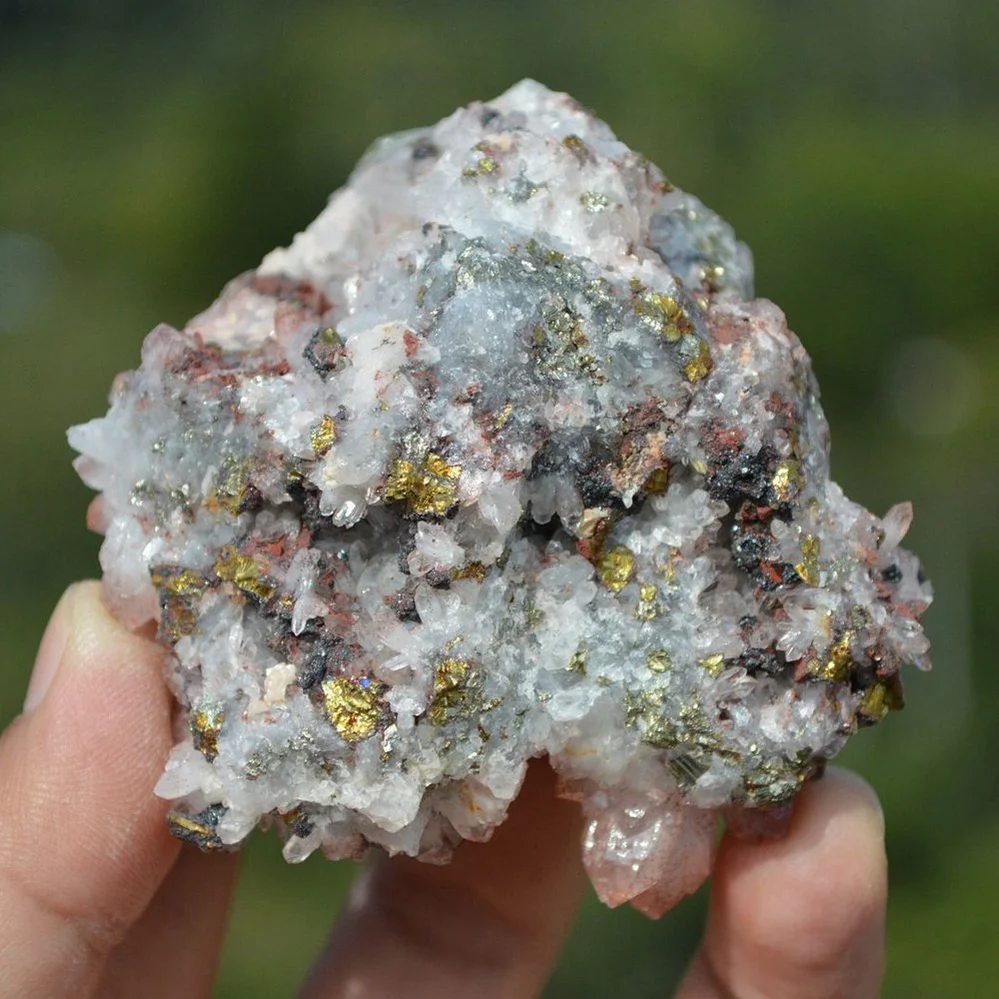 Red Quartz With Chalcopyrite, Pyrite, Dolomite Crystals - Image 5