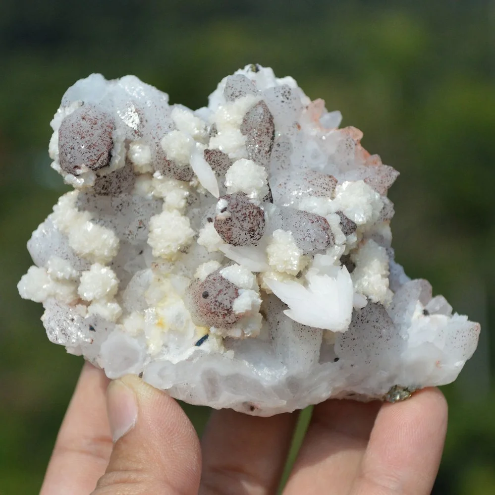Red Quartz With Pyrite, Dolomite, Calcite Crystals