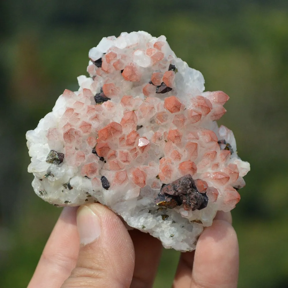 Red Quartz With Chalcopyrite Crystals