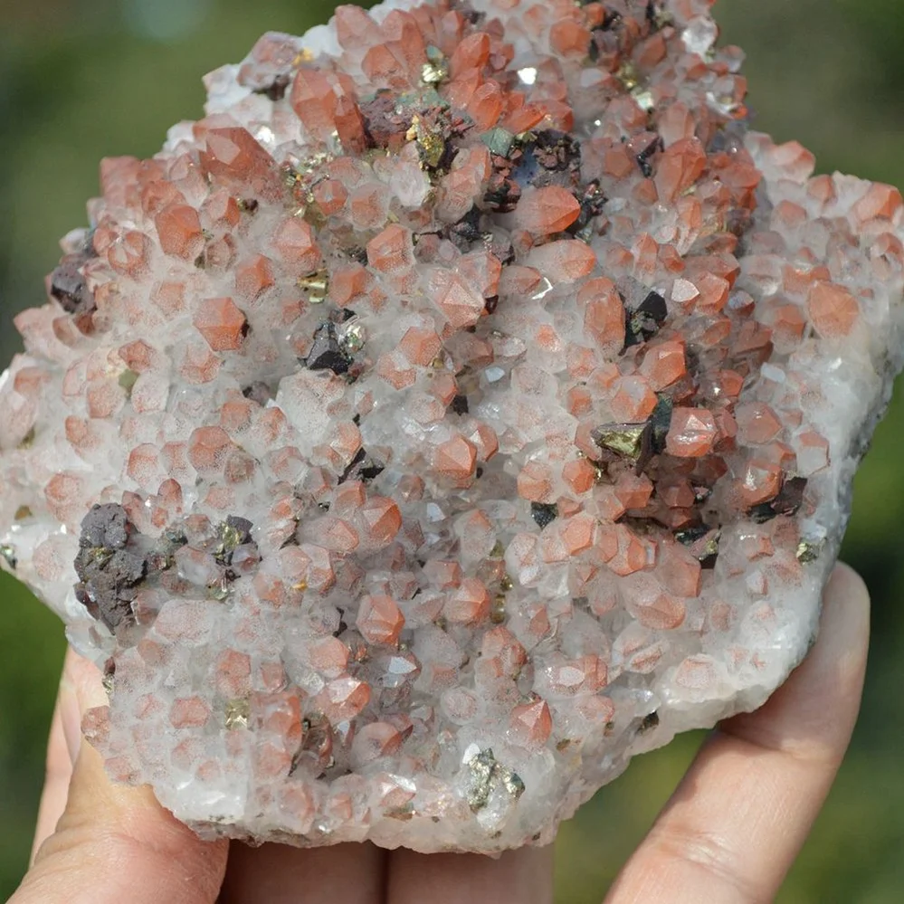 Red Quartz With Chalcopyrite, Pyrite, Calcite Crystals - Image 3