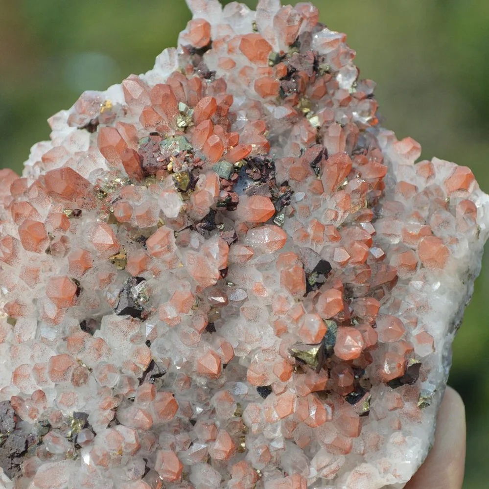 Red Quartz With Chalcopyrite, Pyrite, Calcite Crystals - Image 4