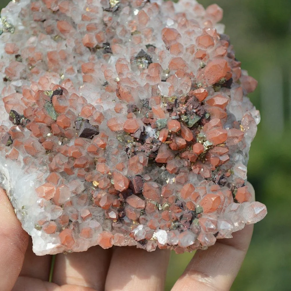 Red Quartz With Chalcopyrite, Pyrite, Calcite Crystals - Image 5
