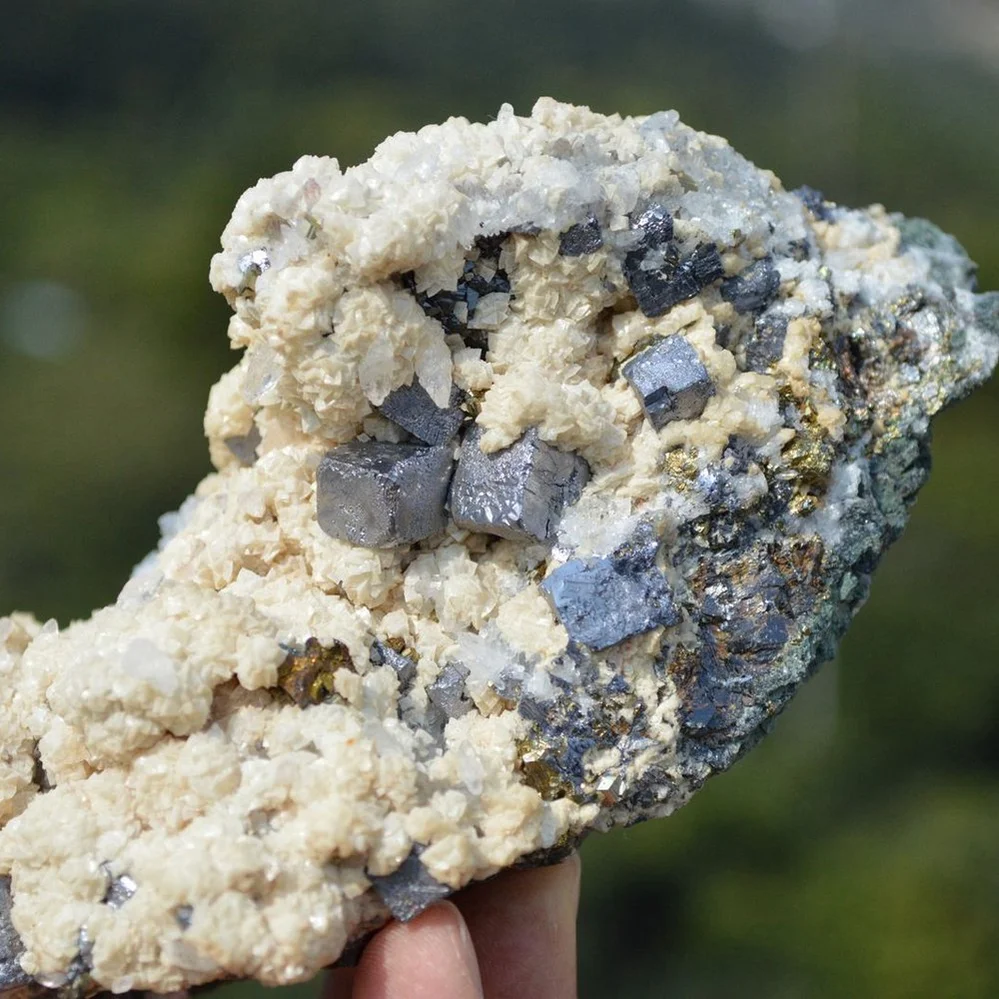 Dolomite With Galenite, Chalcopyrite, Marmatite, Pyrite, Red Quartz With Calcite Crystals - Image 2