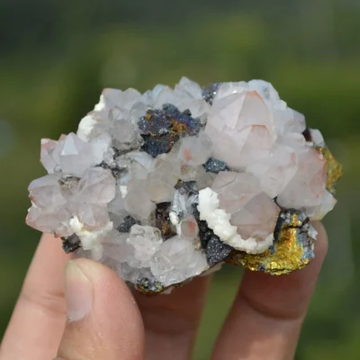 Red Quartz With Chalcopyrite, Dolomite Crystals